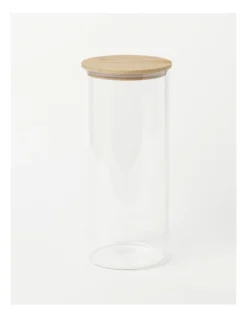 Round Bamboo And Glass Storage Canister With Lid 2850ml