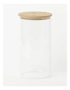 Round Bamboo And Glass Storage Canister With Lid 2150ml