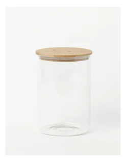 Round Bamboo And Glass Storage Canister With Lid 1680ml