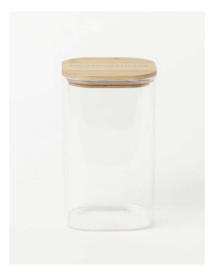 Square Bamboo And Glass Storage Canister With Lid 1600ml