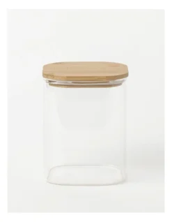 Square Bamboo And Glass Storage Canister With Lid 1300ml