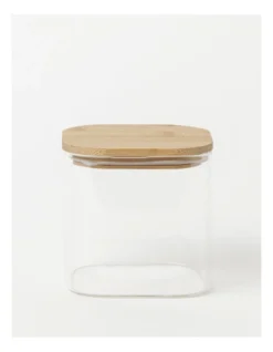 Square Bamboo And Glass Storage Canister With Lid 900ml