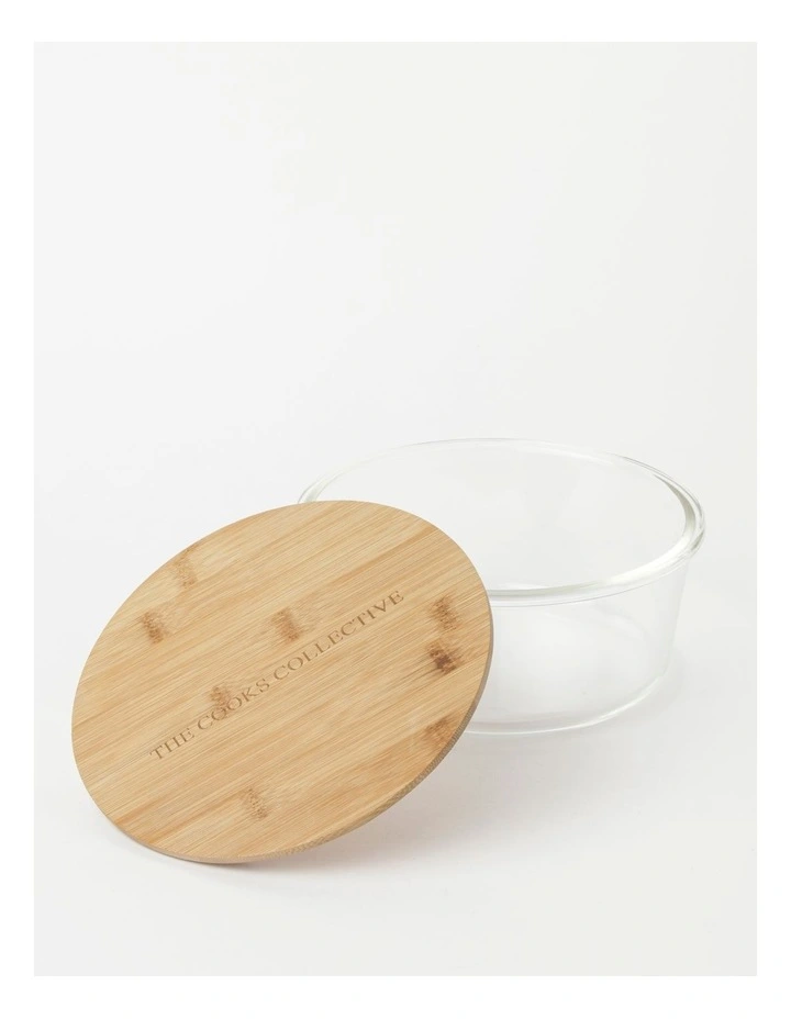Round Bamboo And Glass Storage Canister With Lid 1750ml - Image 2