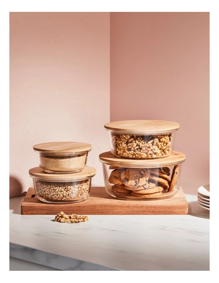 Round Bamboo And Glass Storage Canister With Lid 1750ml - Image 4