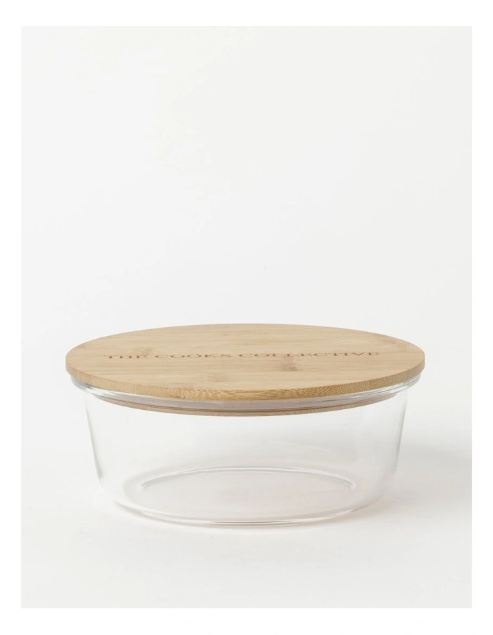 Round Bamboo And Glass Storage Canister With Lid 950ml