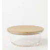Round Bamboo And Glass Storage Canister With Lid 620ml