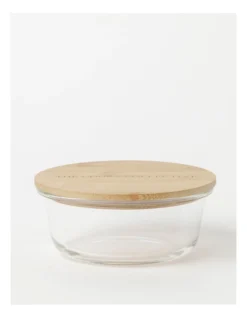 Round Bamboo And Glass Storage Canister With Lid 620ml