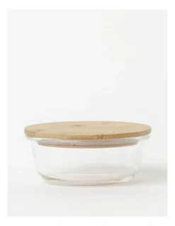 Round Bamboo And Glass Storage Canister With Lid 400ml