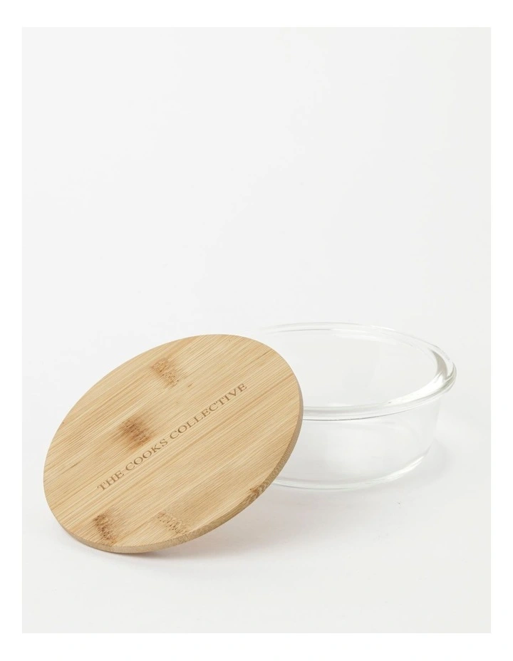Round Bamboo And Glass Storage Canister With Lid 400ml - Image 2