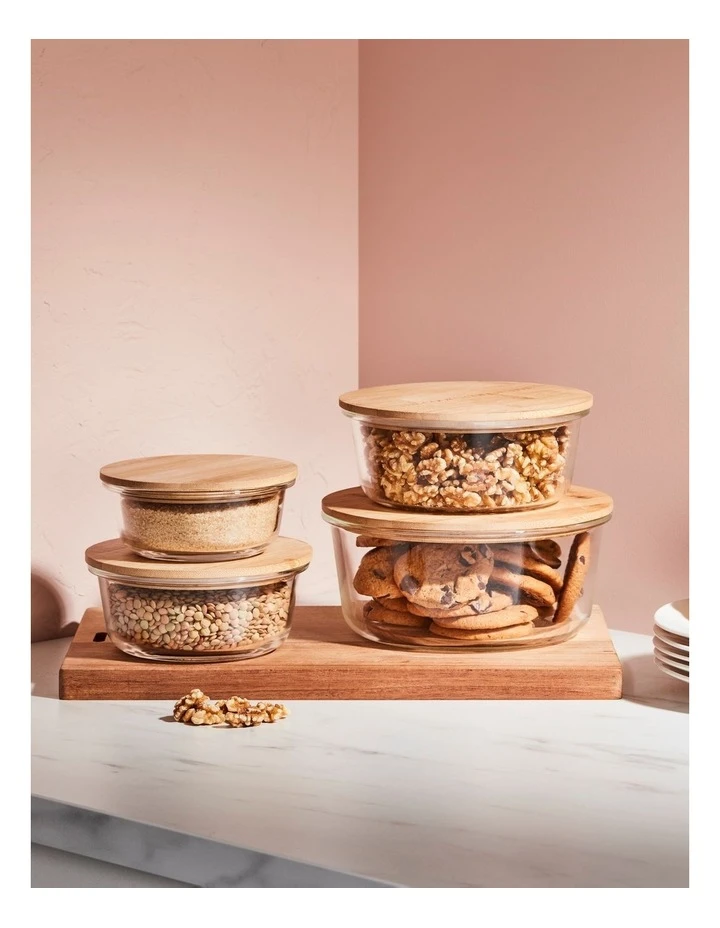 Round Bamboo And Glass Storage Canister With Lid 400ml - Image 4