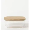 Square Bamboo And Glass Storage Canister With Lid 1200ml