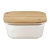 Square Bamboo And Glass Storage Canister With Lid 800mL