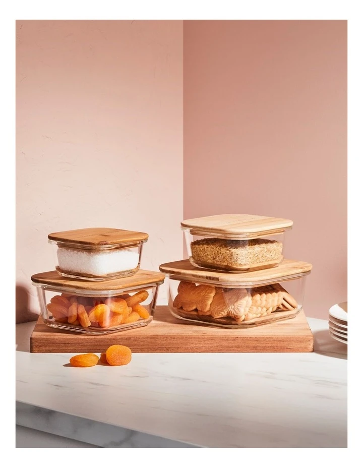 Square Bamboo And Glass Storage Canister With Lid 800mL - Image 4
