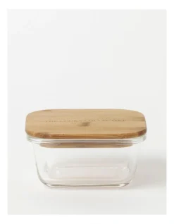 Square Bamboo And Glass Storage Canister With Lid 520ml