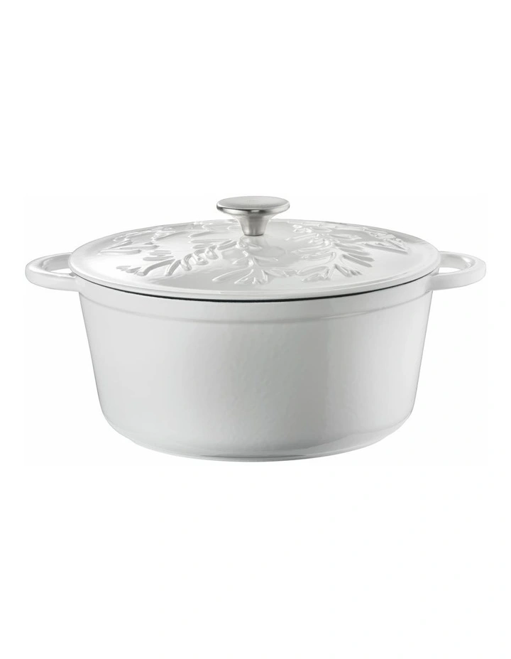Olive Cast Iron Round Casserole With Lid 26cm/5.0lt White