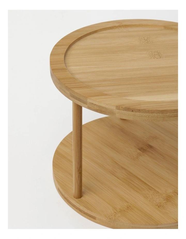 Bamboo 2 Tier Round Shelf Unit - Image 2