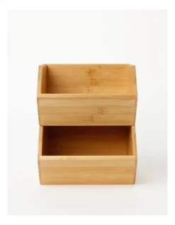 Stackable 15x20x12.7cm Bamboo Crate 2pc Set