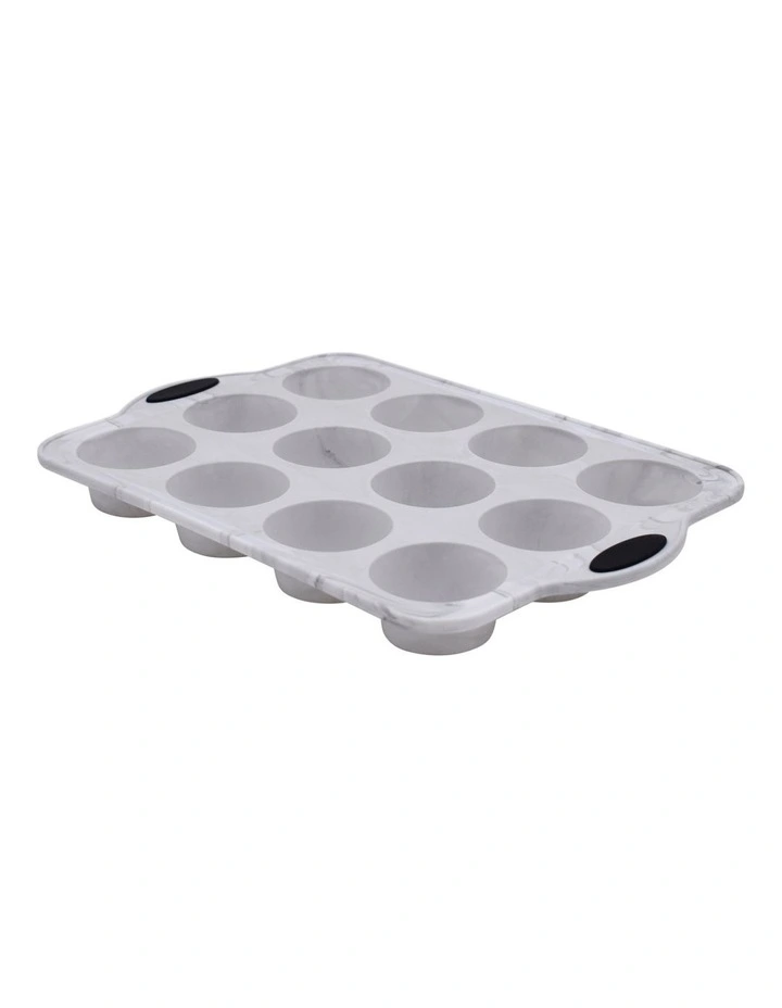 Marble Silicone 12 Cup Muffin Pan In White Marble