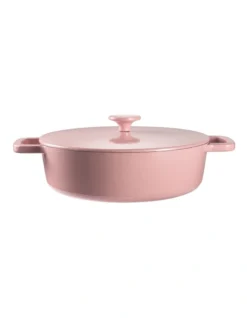ID Pastel Cast Iron Low Casserole With Lid 28cm/4.0lt In Pink