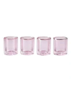 Double Wall Ribbed Glasses Set Of 4 80ml In Pink