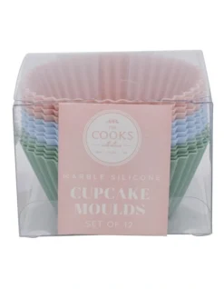 Silicone Cupcake Moulds Set Of 12 In Pink/Green/Blue